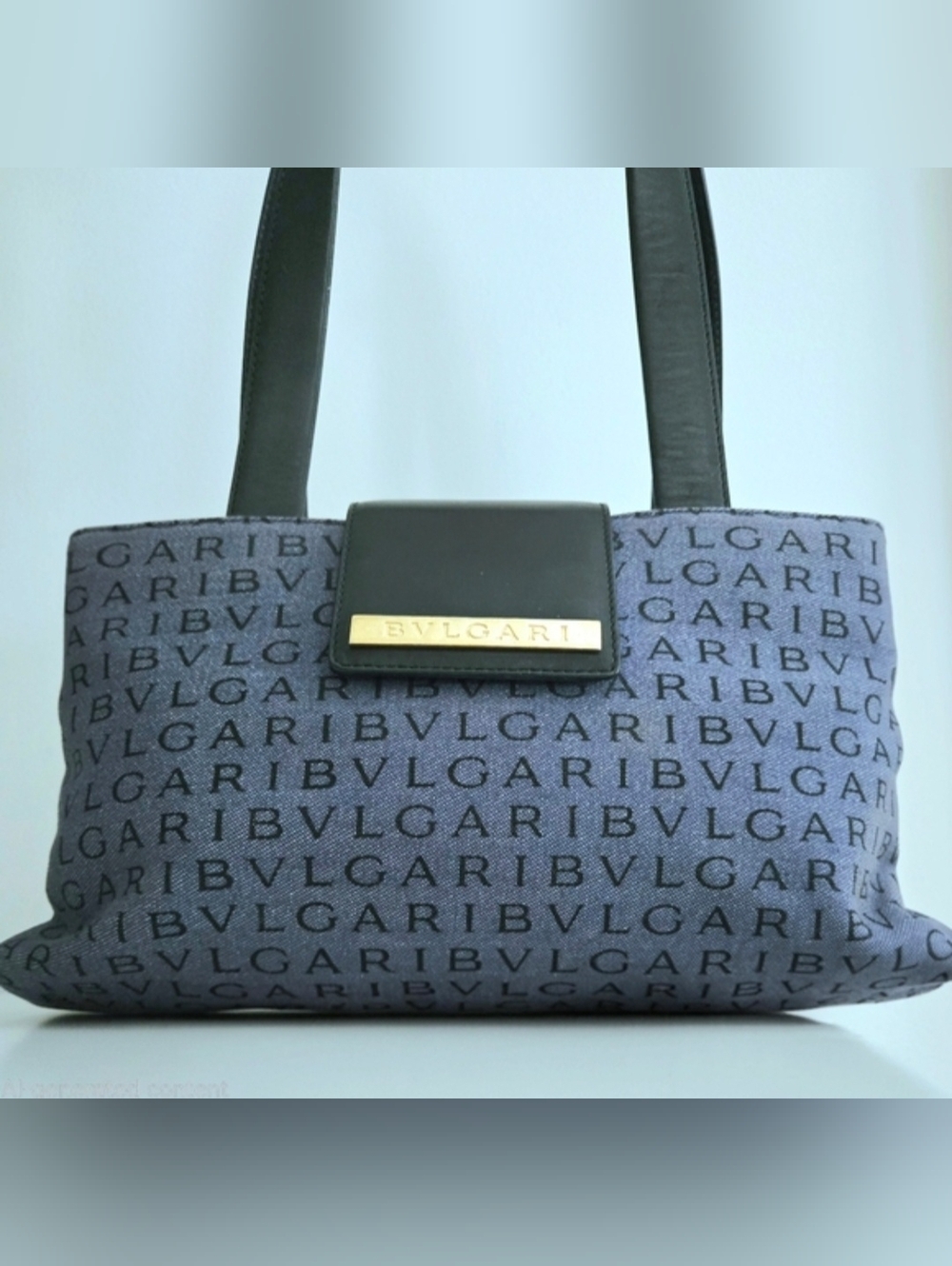 Authentic BVLGARI Logo Denim Blue Mania Vintage Leather Shoulder‎ Bag